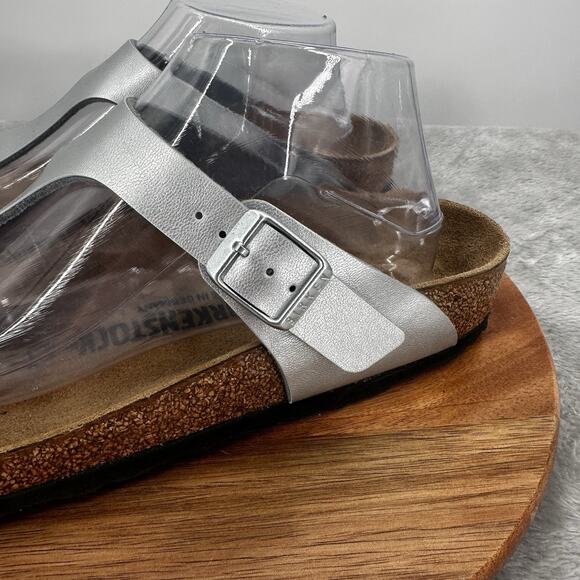 Birkenstock Sandals Womens 39 Gizeh Thong Silver Metallic Buckle Toe Post Flats - Picture 6 of 12